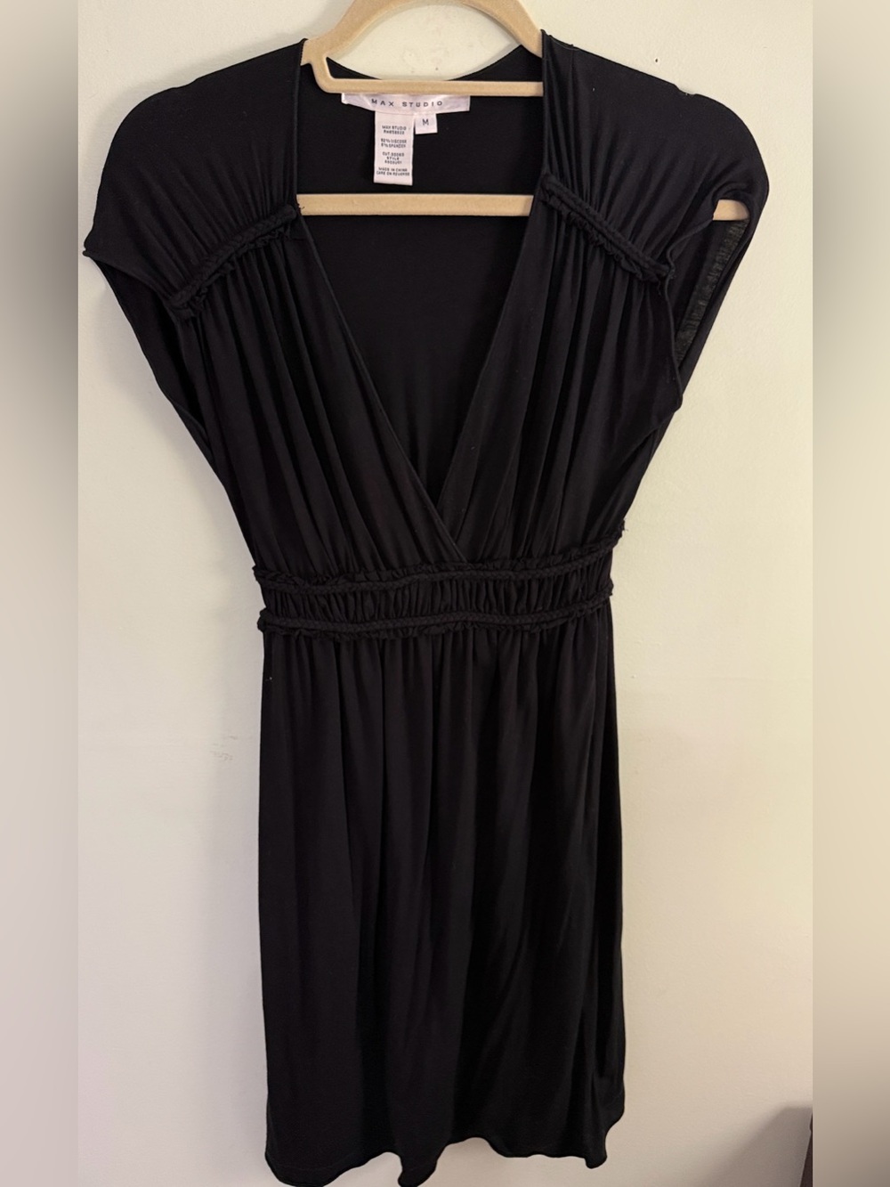 Max Studio Black Cap Sleeve Pullover V Neck Dress M